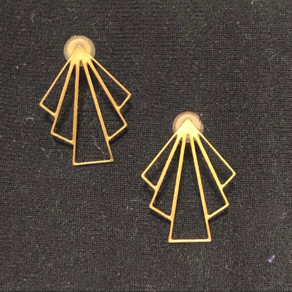 Geometric Gold Plated Stud Earrings - Picture 2 of 2